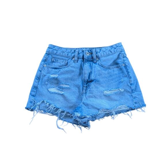 Forever 21 Cut Off Denim Jean Shorts Womens 26 Blue Light Retro Distressed 2.5" - Picture 1 of 11